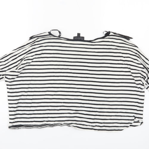 Topshop Women's Black White Striped Crochet Neck Blouse Size 8