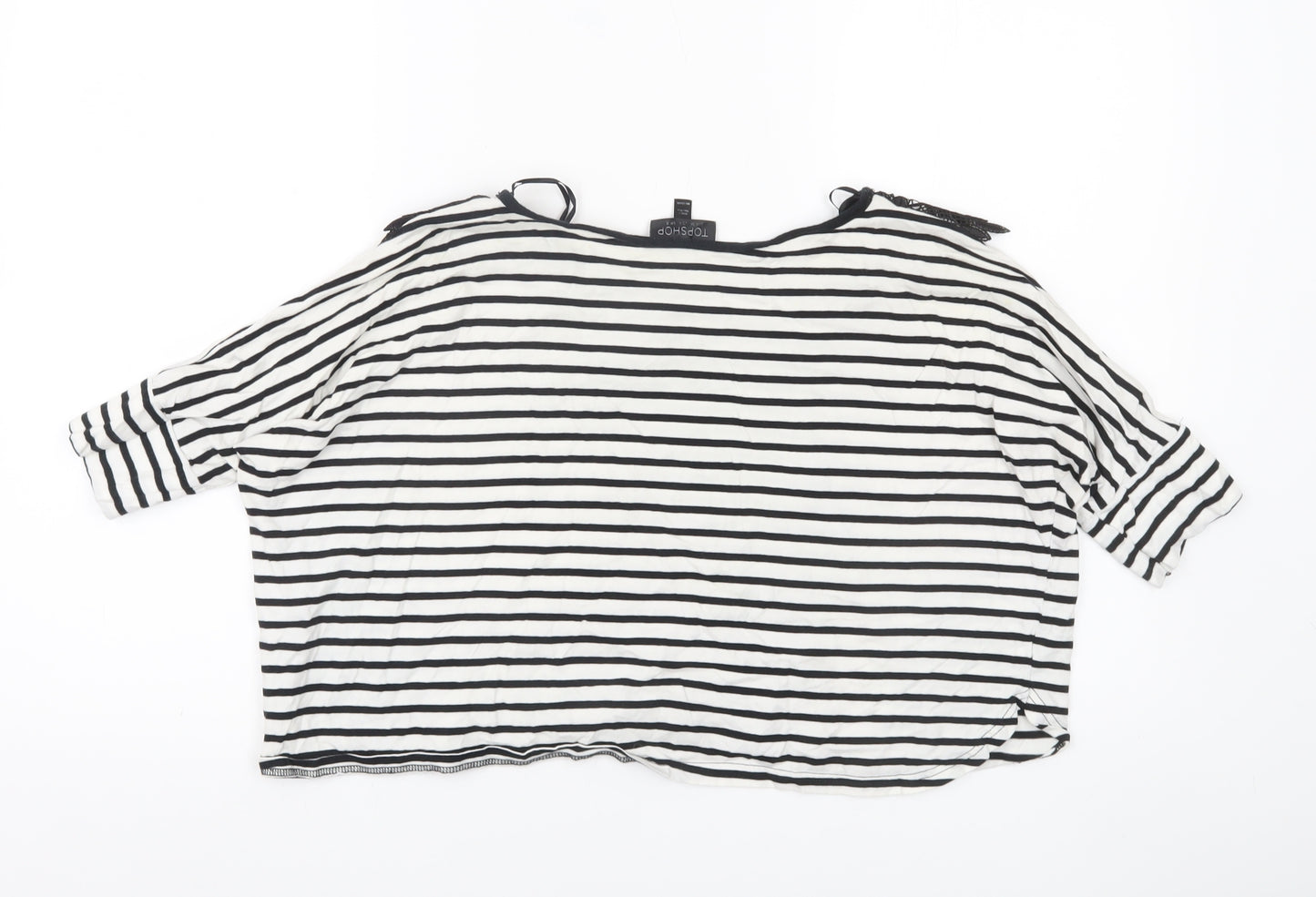 Topshop Women's Black White Striped Crochet Neck Blouse Size 8