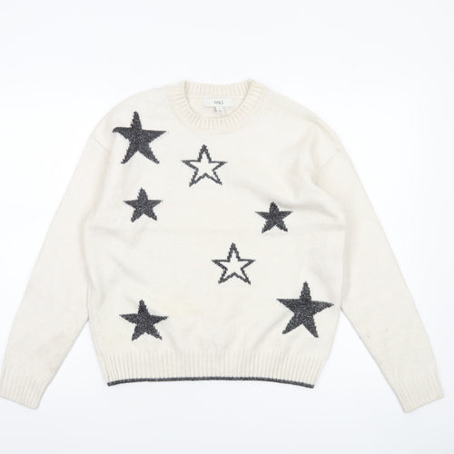 Marks and Spencer Womens Ivory Star Jumper Pullover Small Wool Blend