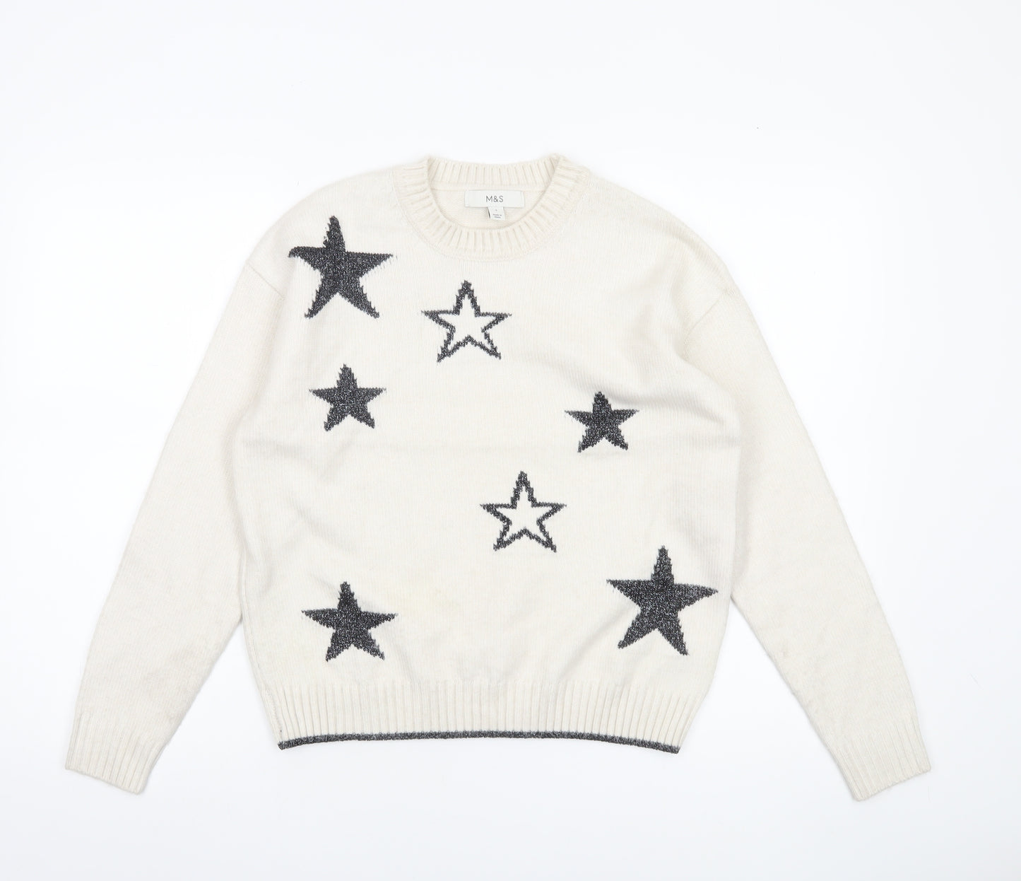 Marks and Spencer Womens Ivory Star Jumper Pullover Small Wool Blend