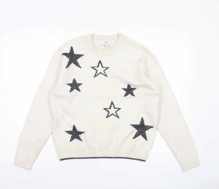 Marks and Spencer Womens Ivory Star Jumper Pullover Small Wool Blend