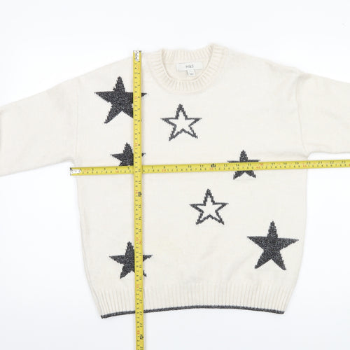Marks and Spencer Womens Ivory Star Jumper Pullover Small Wool Blend