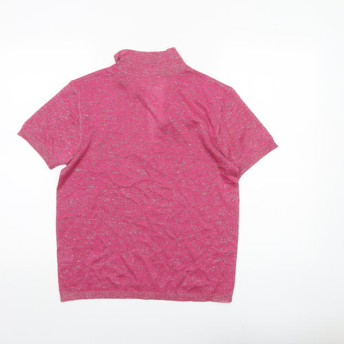 Hush Womens Pink Glitter Collared Polo Top Short Sleeve Size S