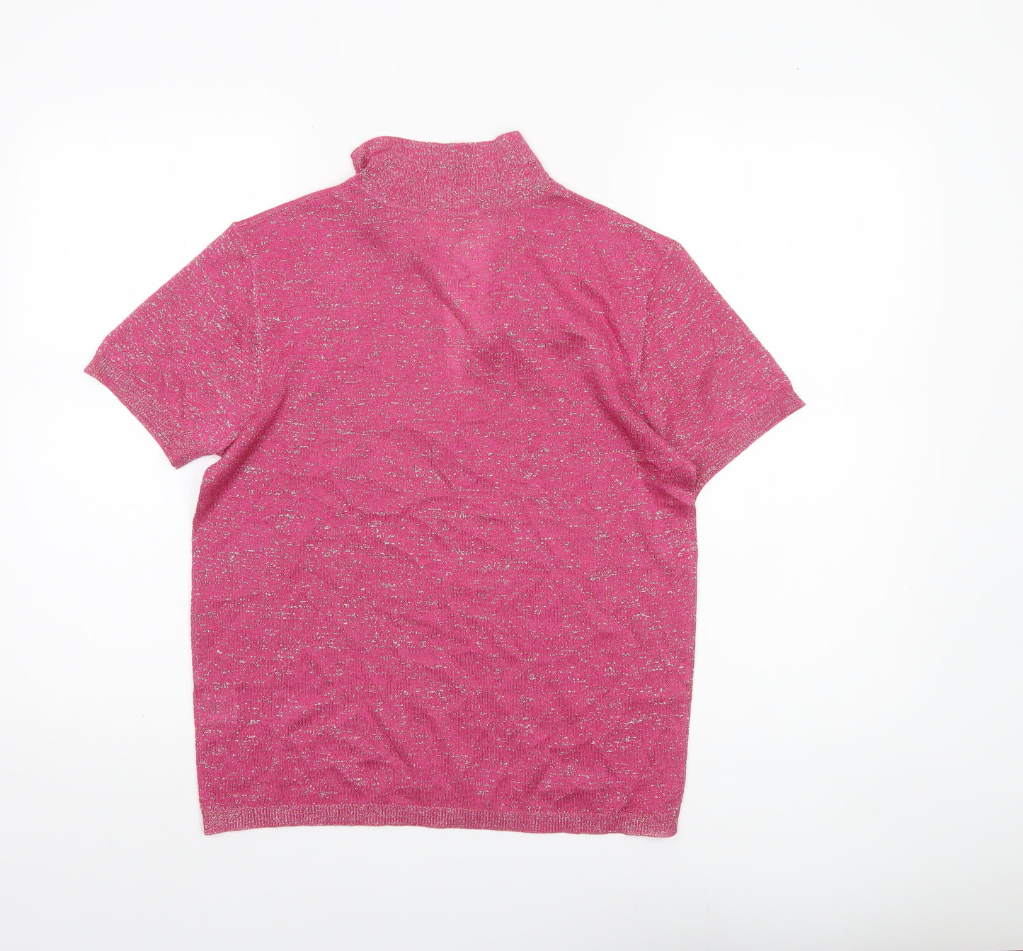 Hush Womens Pink Glitter Collared Polo Top Short Sleeve Size S