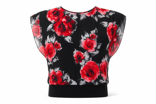 Front view of Quiz Women’s Multicoloured Floral Tunic Blouse, size UK 12