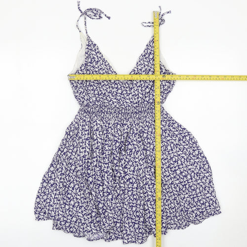 Jack Wills Womens Blue Floral Skater Dress Size 6 Summer V-Neck
