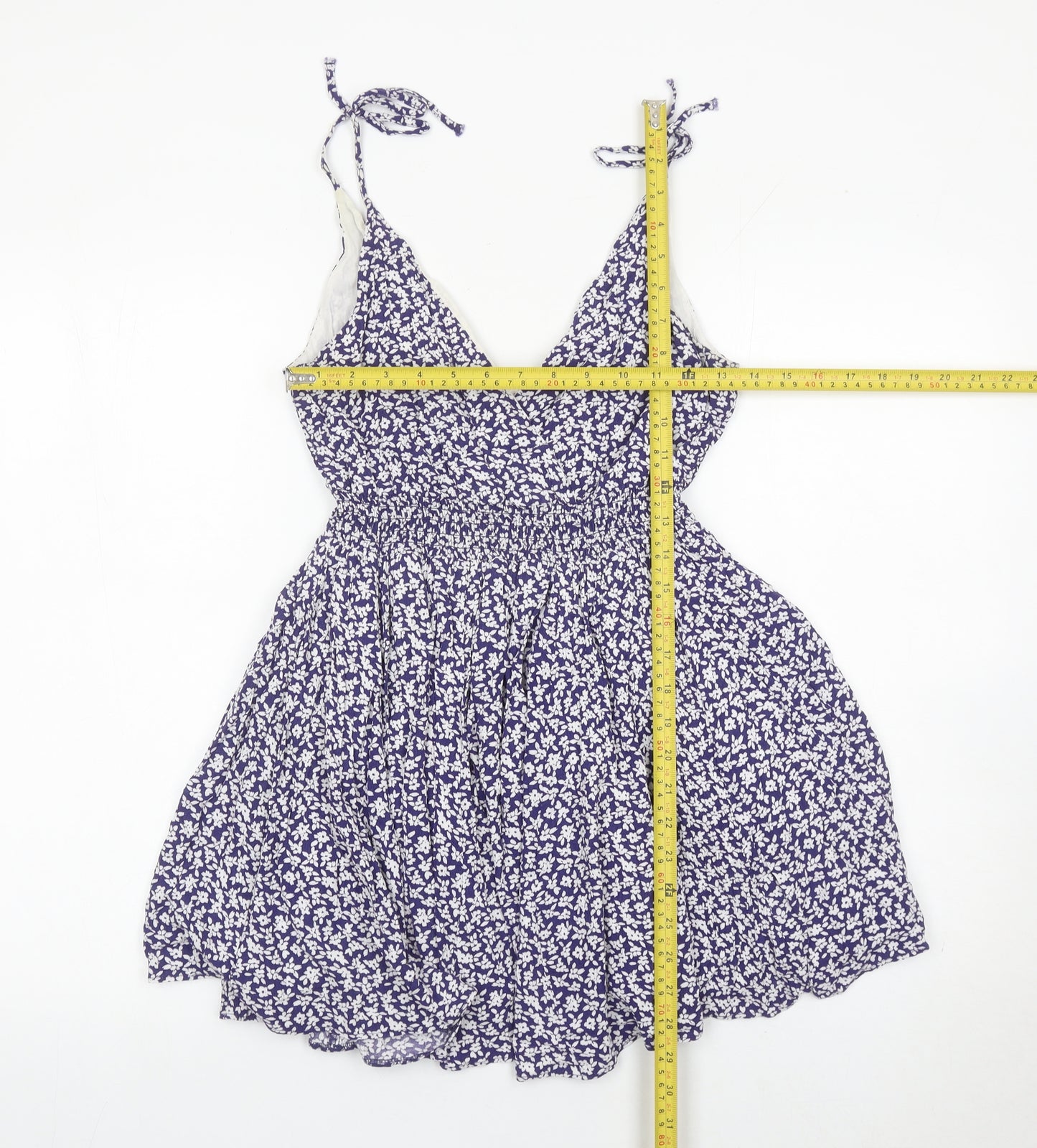 Jack Wills Womens Blue Floral Skater Dress Size 6 Summer V-Neck