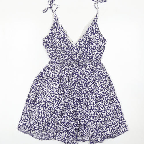 Jack Wills Womens Blue Floral Skater Dress Size 6 Summer V-Neck