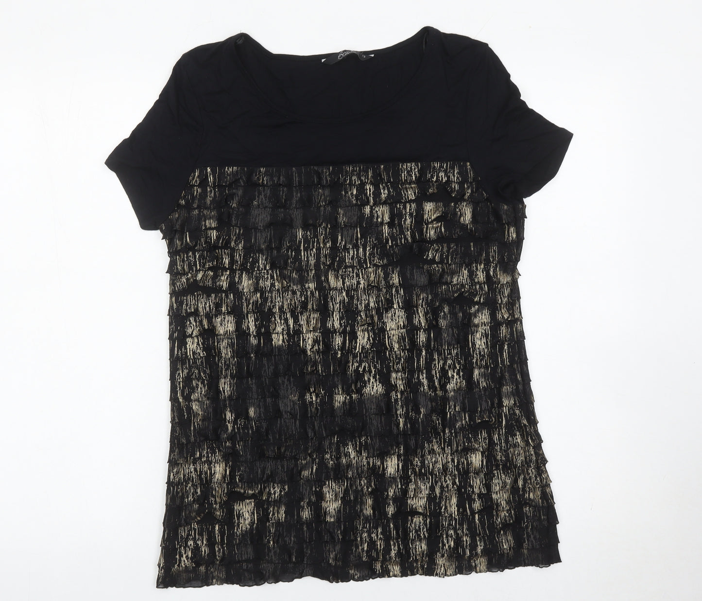 Bm Collection Womens Black Size 12 Scoop Neck Short Sleeve Blouse