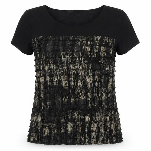 Bm Collection Womens Black Size 12 Scoop Neck Short Sleeve Blouse