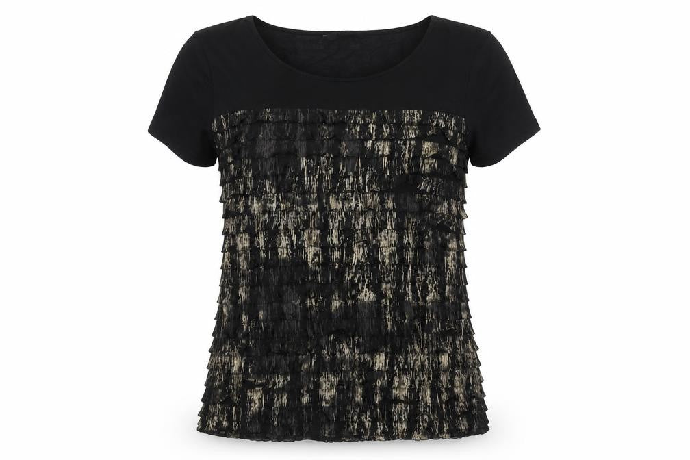 Bm Collection Womens Black Size 12 Scoop Neck Short Sleeve Blouse