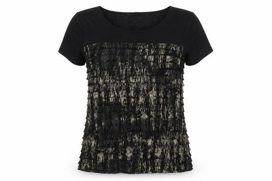 Front view of Bonmarché women’s black, size UK 12, scoop neck short sleeve blouse
