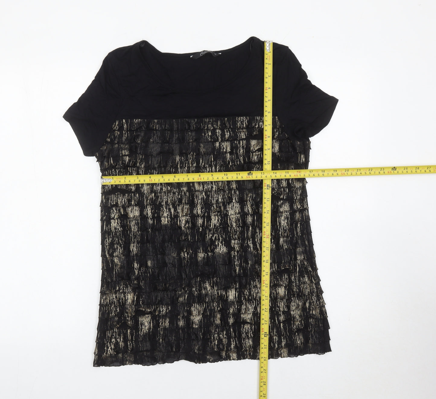 Bm Collection Womens Black Size 12 Scoop Neck Short Sleeve Blouse