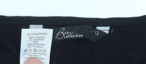 Bm Collection Womens Black Size 12 Scoop Neck Short Sleeve Blouse
