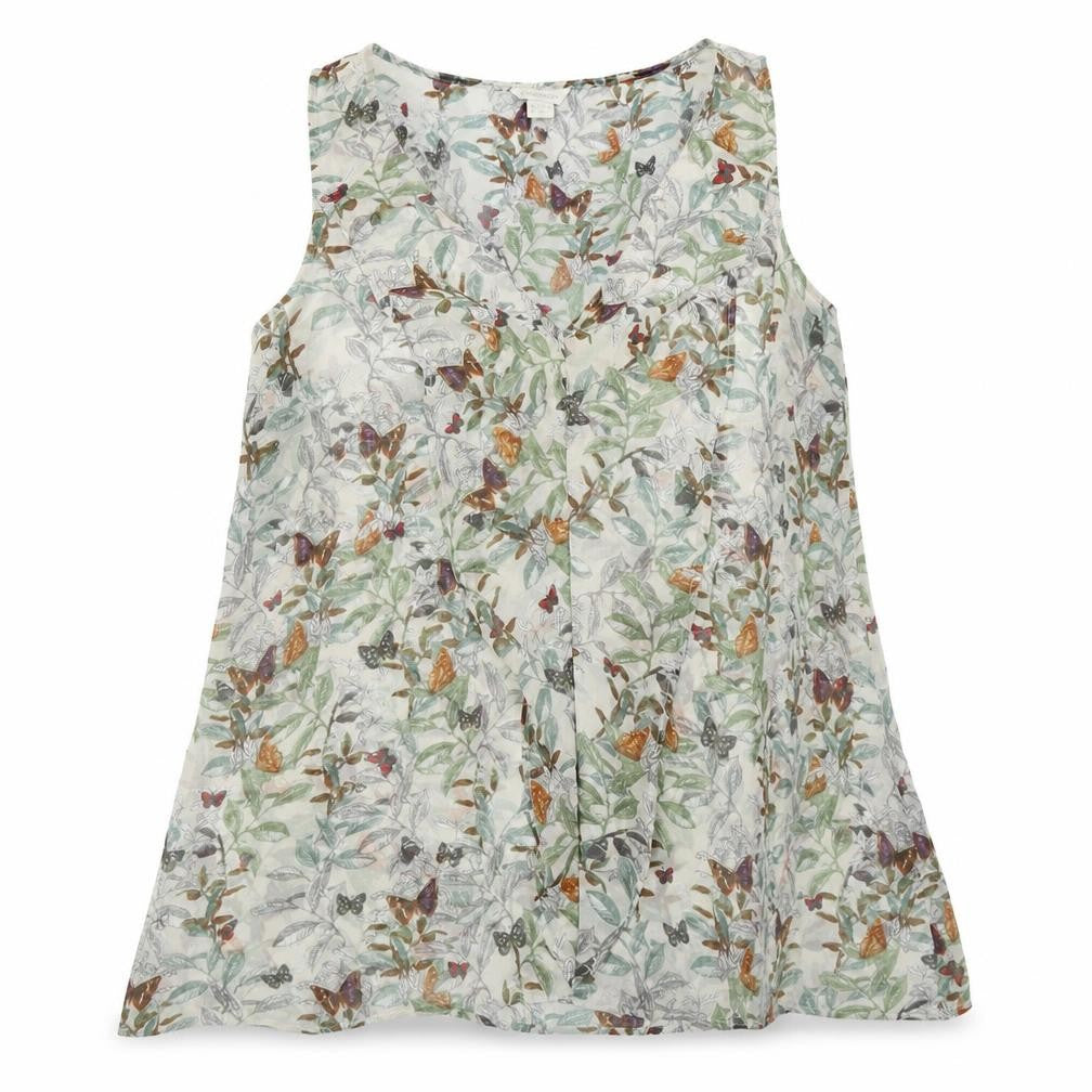 Front view of Monsoon women’s multicoloured butterfly floral chiffon tank top, size UK 10