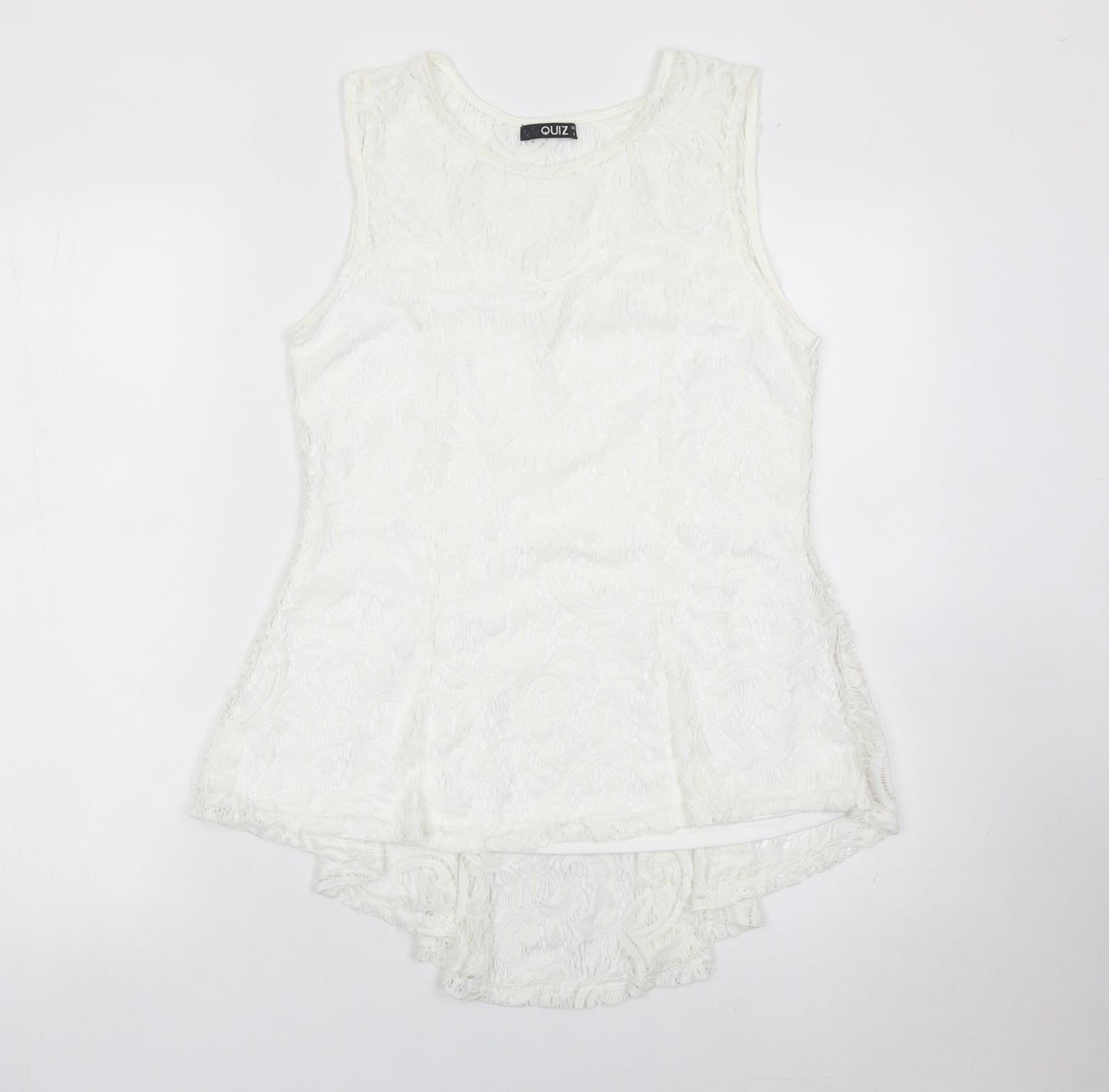 Quiz Womens White Lace Tunic Blouse Size 12 Sleeveless Summer Top
