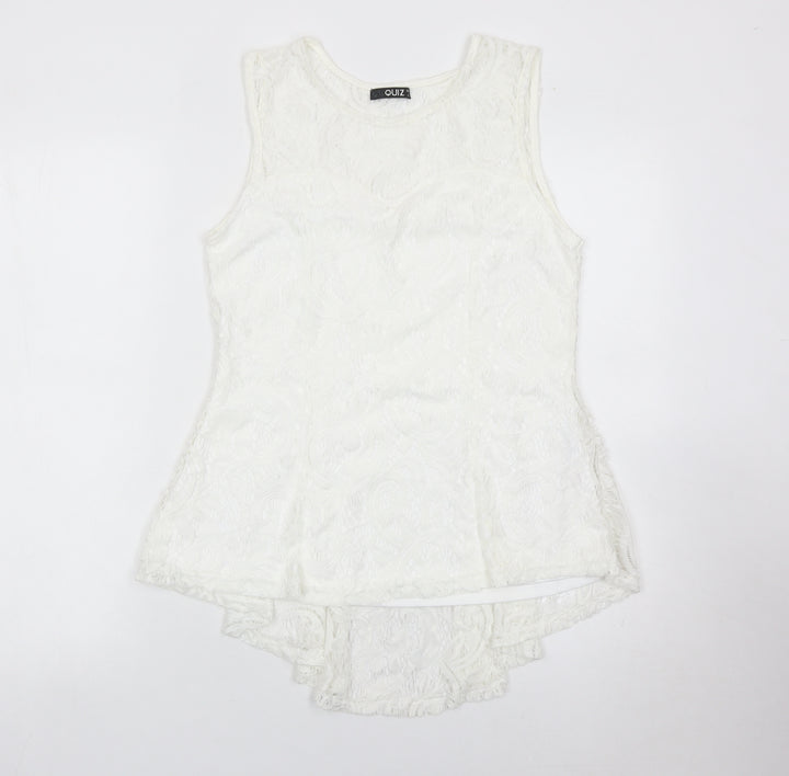 Quiz Womens White Lace Tunic Blouse Size 12 Sleeveless Summer Top