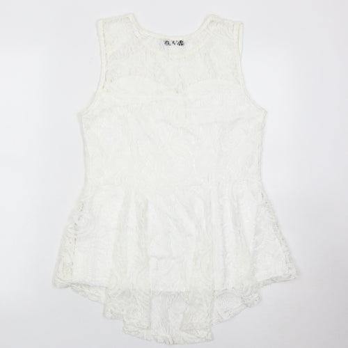 Quiz Womens White Lace Tunic Blouse Size 12 Sleeveless Summer Top