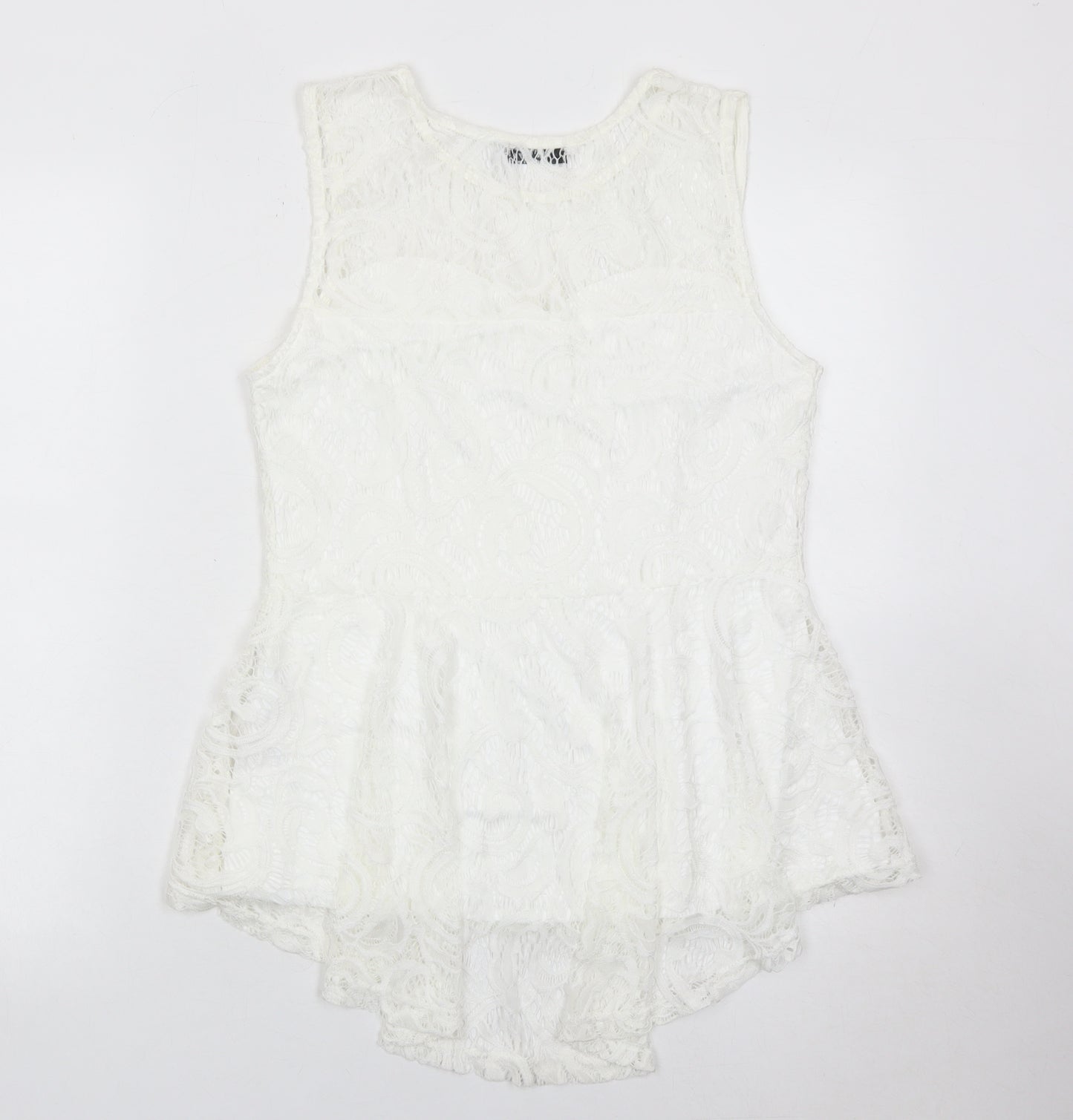 Quiz Womens White Lace Tunic Blouse Size 12 Sleeveless Summer Top