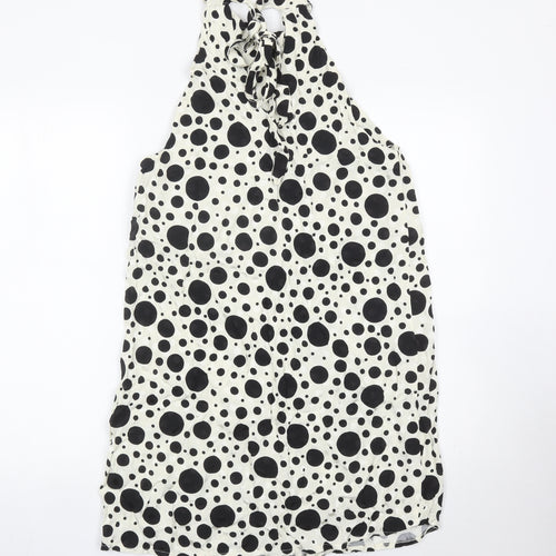 River Island Women’s Black White Polka Dot Halter Shift Dress UK 12