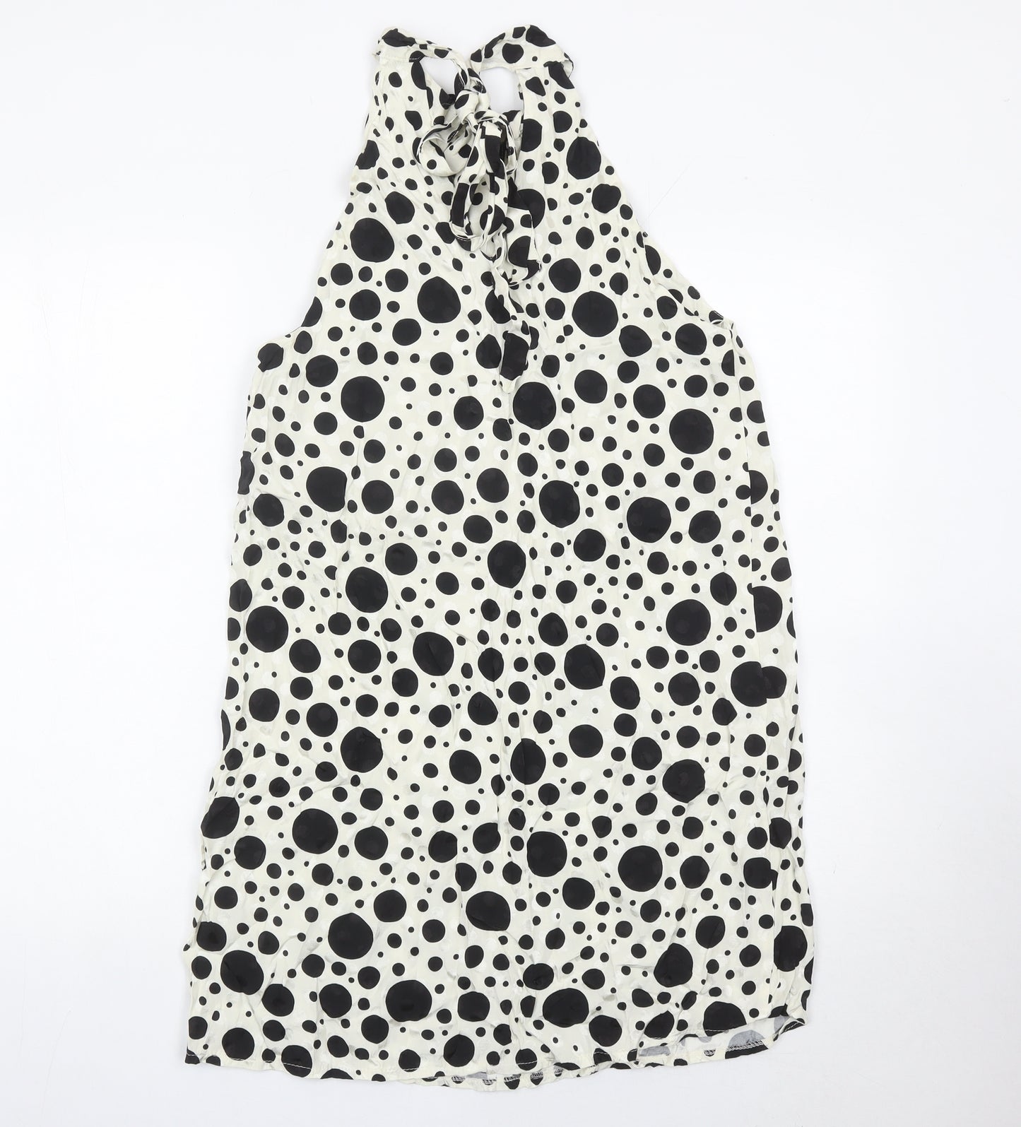 River Island Women’s Black White Polka Dot Halter Shift Dress UK 12