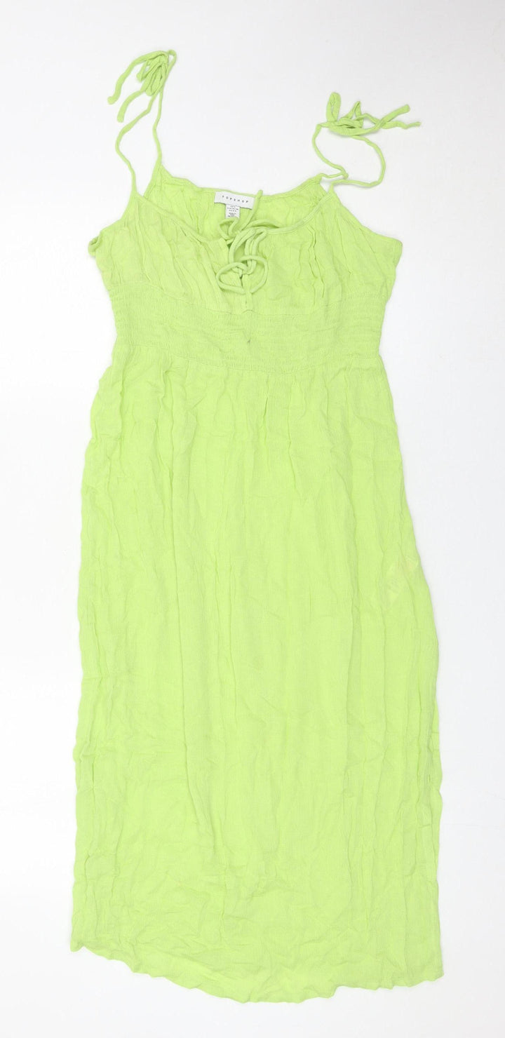 Topshop Women Green Cotton Maxi Midi Summer Dress Size S