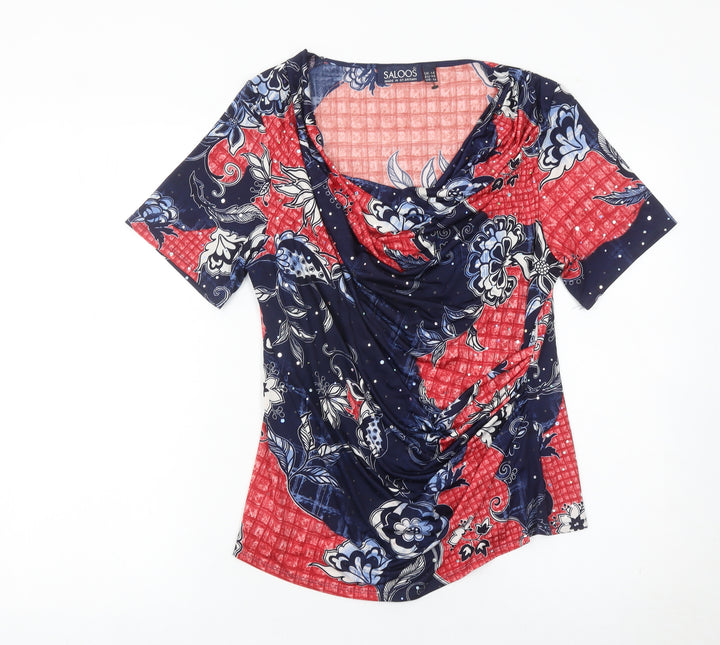 Saloos Womens Multicoloured Floral Tunic Blouse UK 14 Cowl Neck