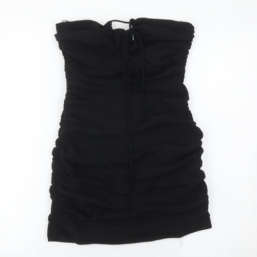 Zara Women Black Size 8 Strapless Bodycon Ruched Short Dress