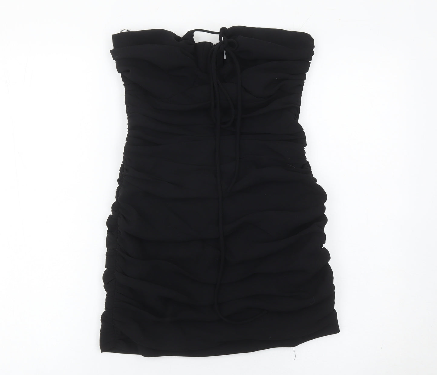 Zara Women Black Size 8 Strapless Bodycon Ruched Short Dress