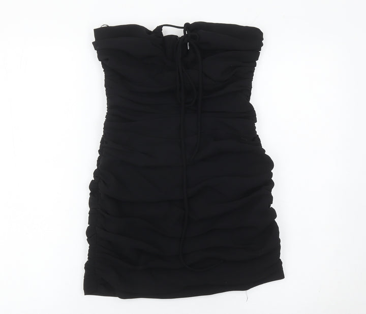 Zara Women Black Size 8 Strapless Bodycon Ruched Short Dress
