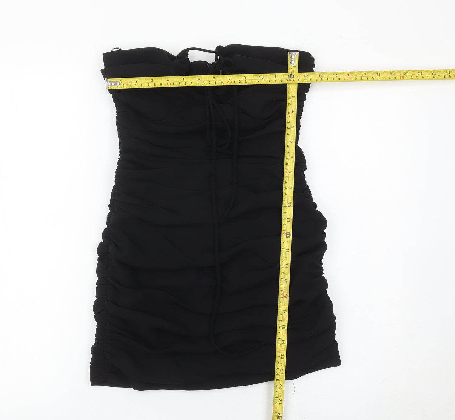 Zara Women Black Size 8 Strapless Bodycon Ruched Short Dress