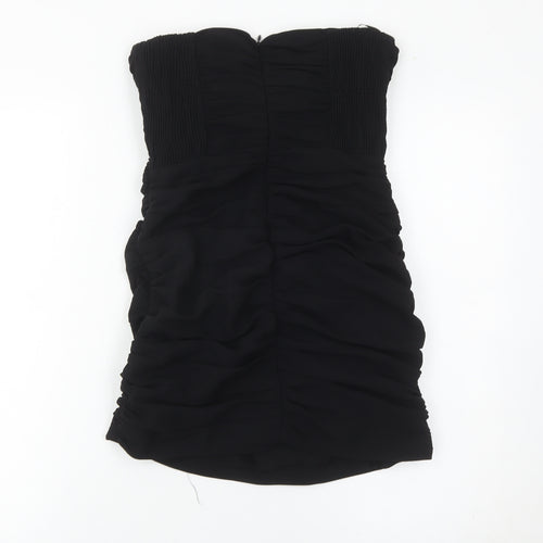 Zara Women Black Size 8 Strapless Bodycon Ruched Short Dress