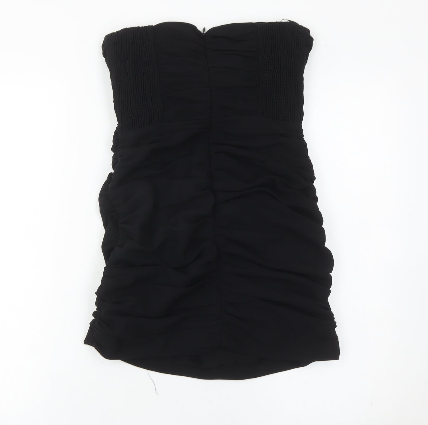 Zara Women Black Size 8 Strapless Bodycon Ruched Short Dress