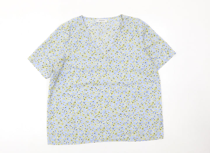 Pieces Womens Multicoloured Floral V-Neck Blouse XL Lightweight