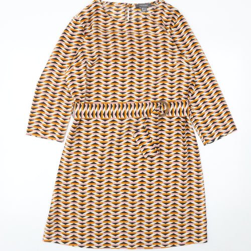 Primark Women’s Multicoloured Geometric A-Line Belted Dress Size 12