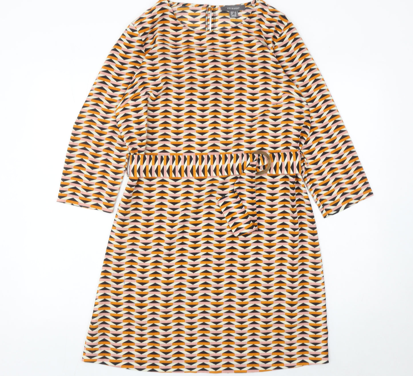 Primark Women’s Multicoloured Geometric A-Line Belted Dress Size 12