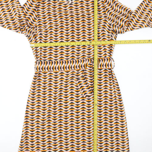 Primark Women’s Multicoloured Geometric A-Line Belted Dress Size 12