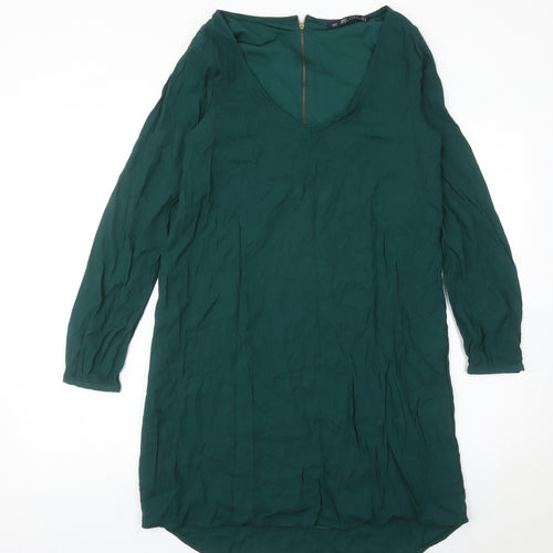 Zara Women Green Size 12 Shift Knee Length V-Neck Dress
