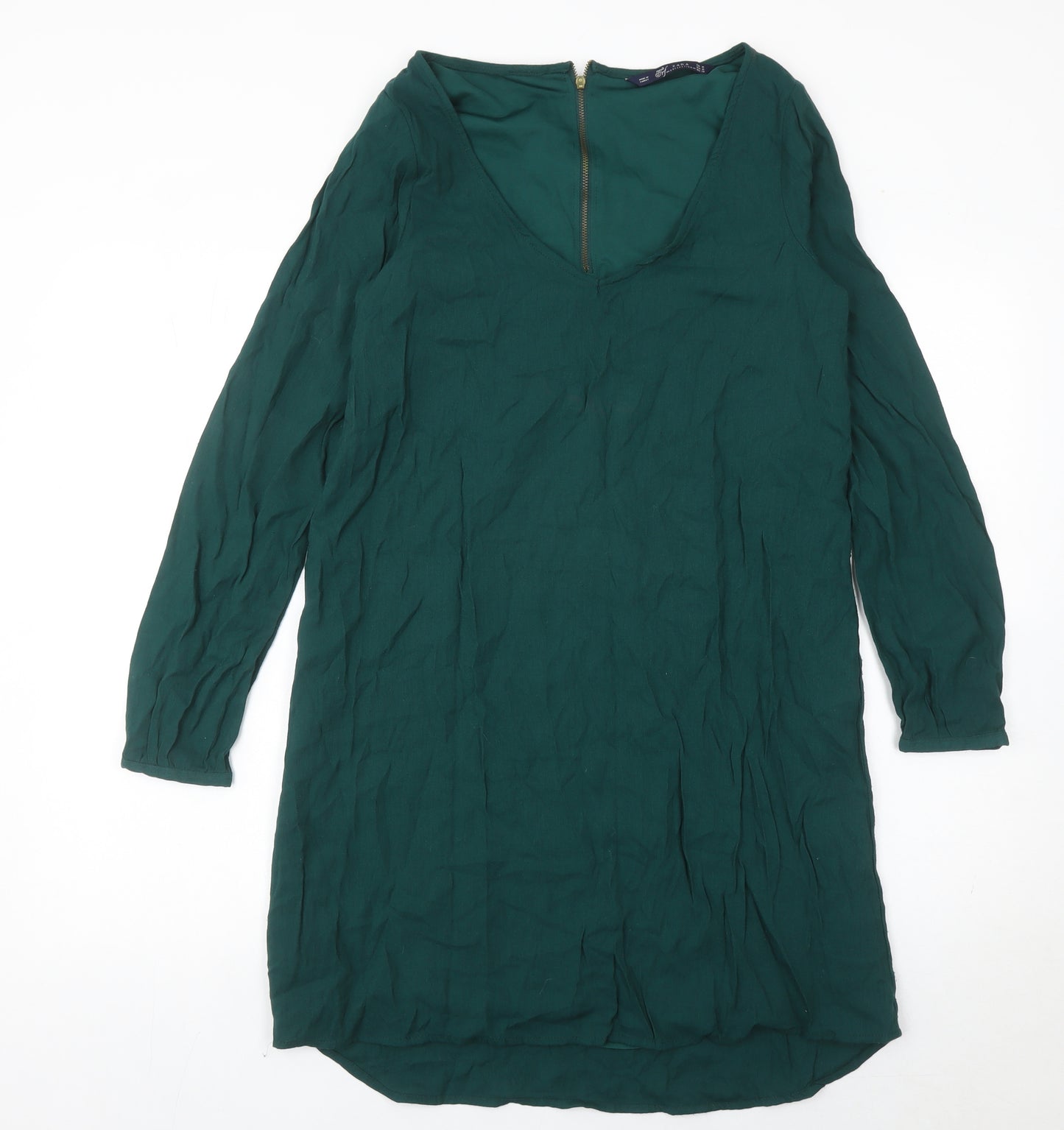 Zara Women Green Size 12 Shift Knee Length V-Neck Dress