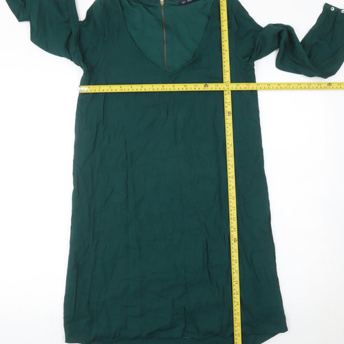 Zara Women Green Size 12 Shift Knee Length V-Neck Dress