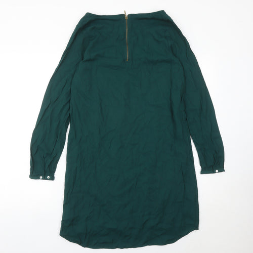 Zara Women Green Size 12 Shift Knee Length V-Neck Dress