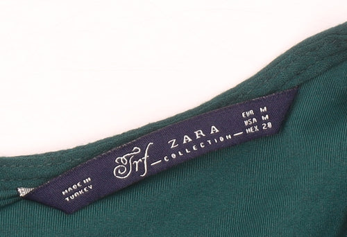 Zara Women Green Size 12 Shift Knee Length V-Neck Dress