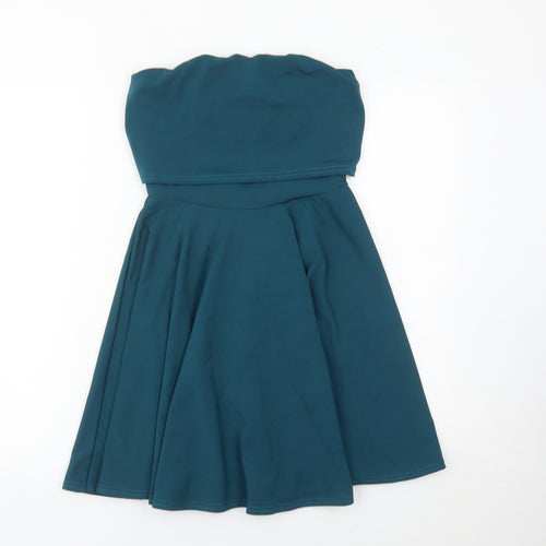 Boohoo Women’s Blue Strapless Skater Dress UK 10 Partywear