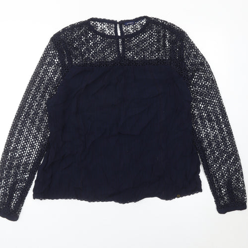 Superdry Womens Blue Blouse UK 12 Lace Long Sleeve Casual Top