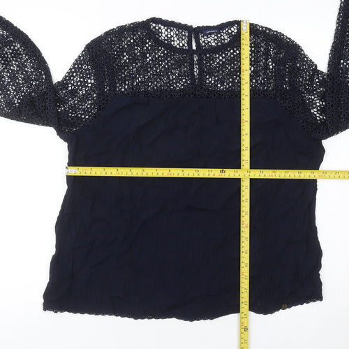 Superdry Womens Blue Blouse UK 12 Lace Long Sleeve Casual Top