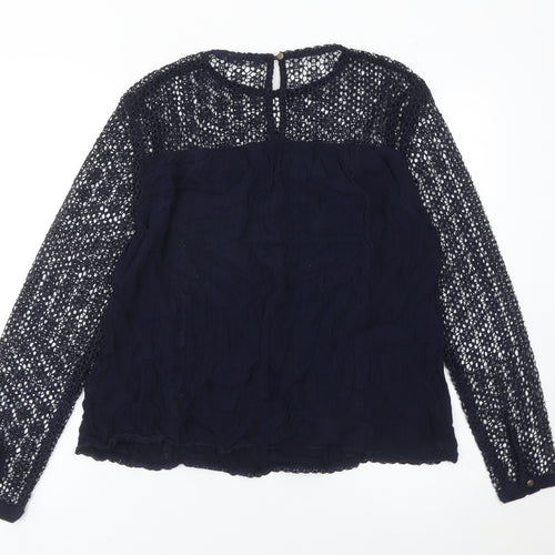 Superdry Womens Blue Blouse UK 12 Lace Long Sleeve Casual Top