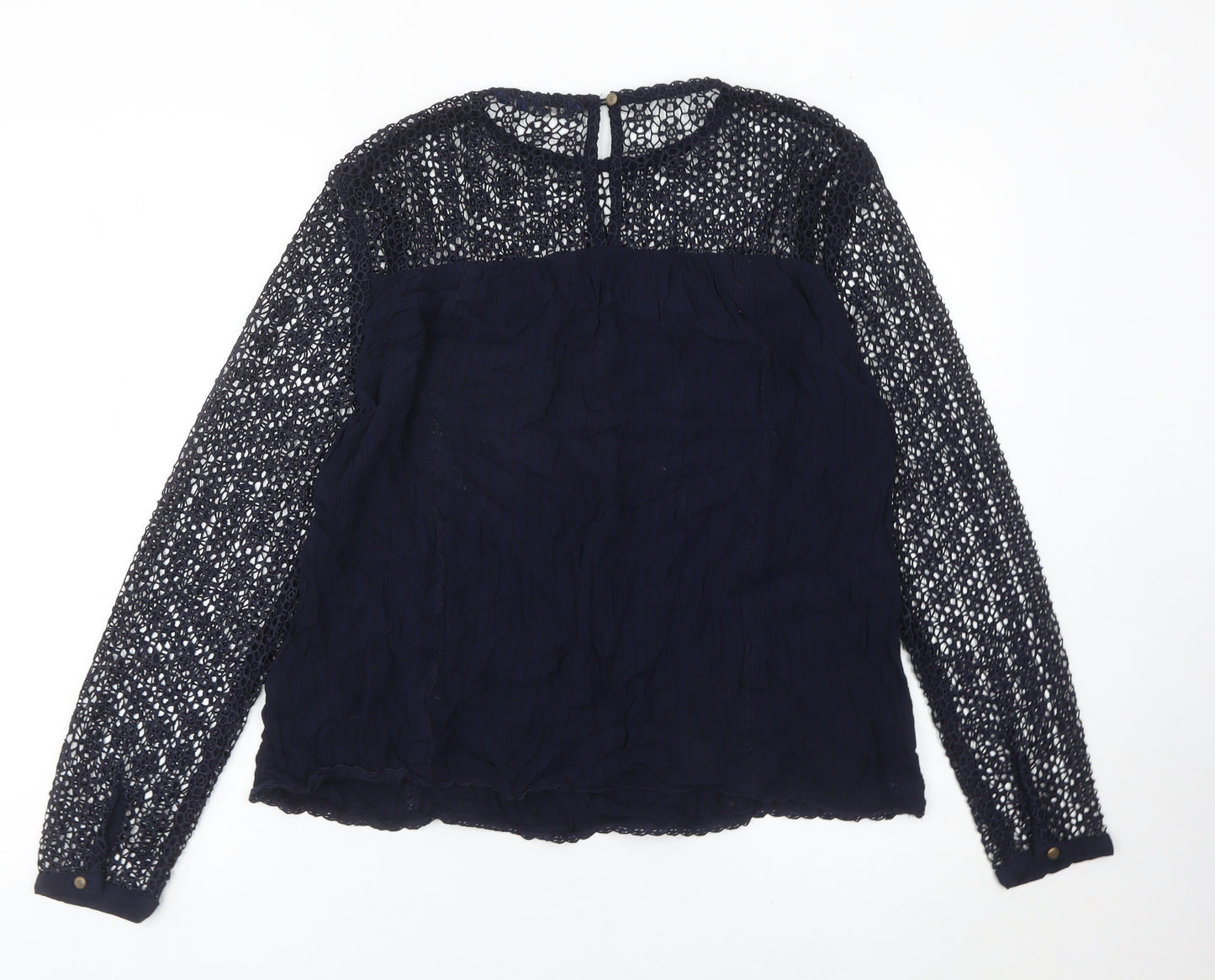 Superdry Womens Blue Blouse UK 12 Lace Long Sleeve Casual Top