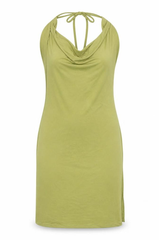 Front view of PRETTYLITTLETHING Women’s Green, size UK 10, Bodycon Cowl Neck Sleeveless Dress
