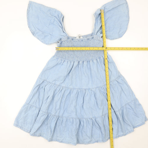 Primark Women’s Blue Cotton Skater Dress Size 10 Flutter Sleeve