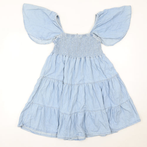 Primark Women’s Blue Cotton Skater Dress Size 10 Flutter Sleeve